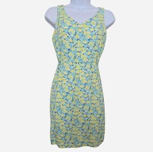 Vintage 90s LOFT Floral Sleeveless Yellow Green Short Mini Dress
